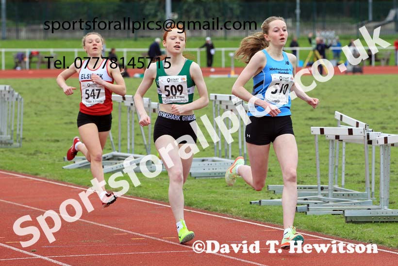 Womens Under-17s 800 metres, 2023 North Eastern Track and Field Champs., Middlesbrough Sports Village, Middlesbrough. Photo: David T. Hewitson/Sports for All Pics